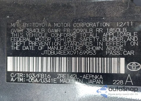 2012 Toyota Corolla Le z USA, uszkodzony, nr VIN JTDBU4EEXC9169953